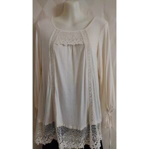 Forgotten Grace Long Sleeve Top w/Lace Trim and‎ Tie Cuffs, NWOT, Cream, Size S